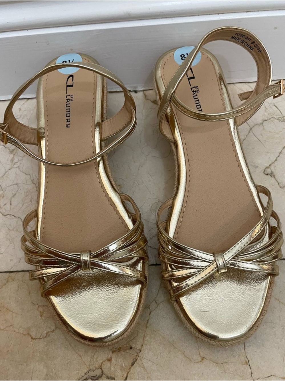 CL By Laundry Metallic Gold Espadrille Wedge Sandals